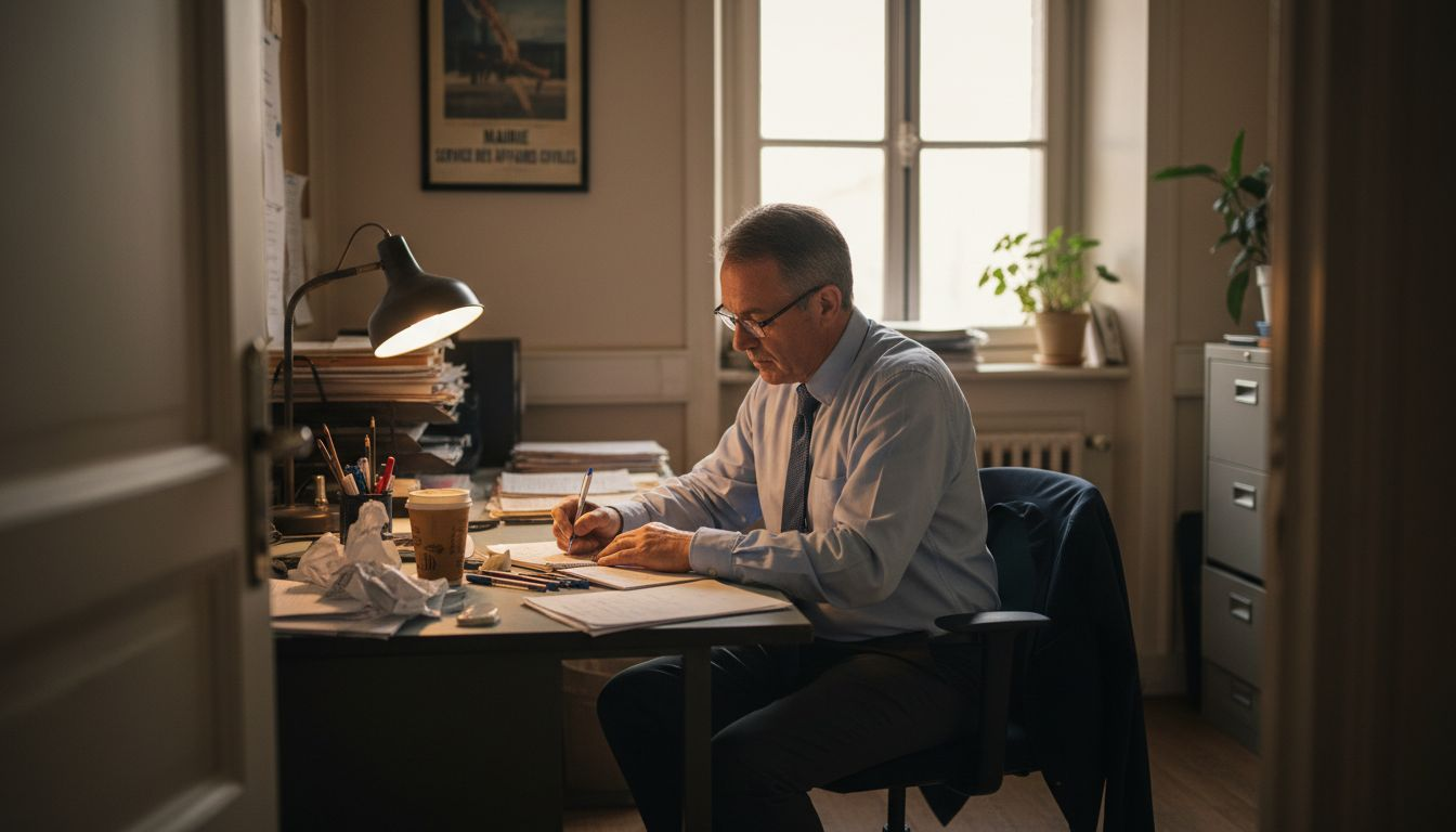 Un fonctionnaire prend des notes lors d'une réunion à la mairie.